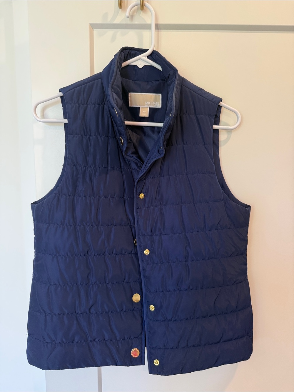 MICHAEL Michael Kors Navy Quilted Puffer Vest with Gold Buttons